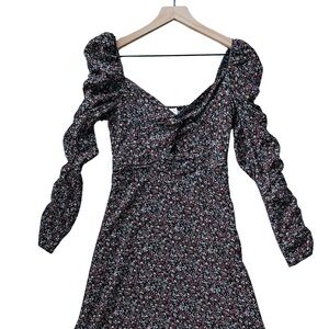 Astr Long Sleeve Floral Dress in Black and Red